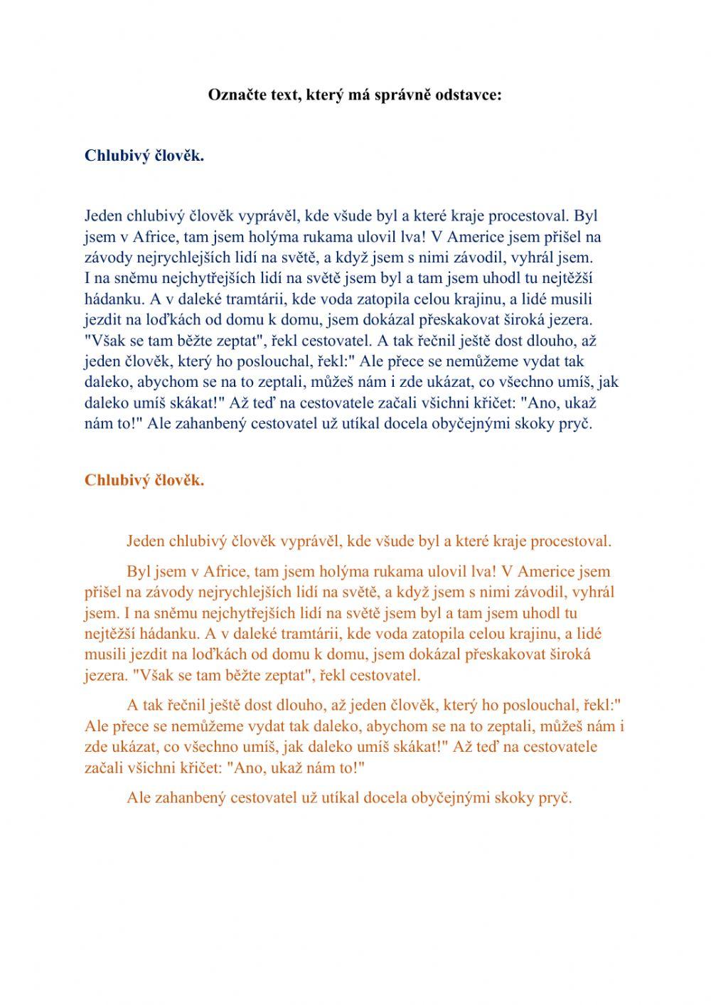 Bajka - odstavce