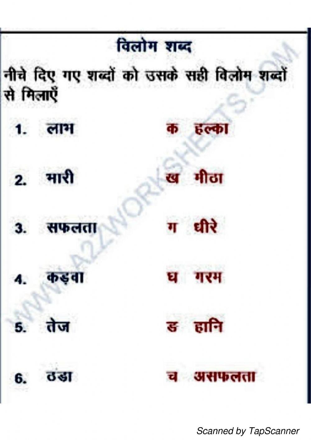 Opposite words in hindi class 2