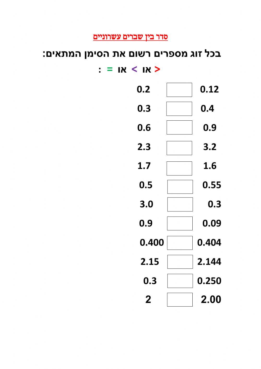 שברים עשרוניים סידור
