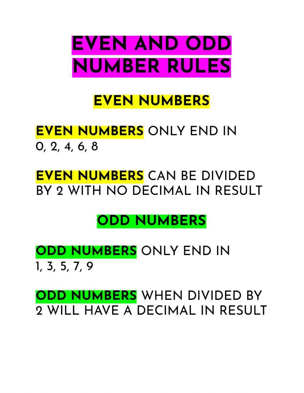 Even and Odd Number Rules