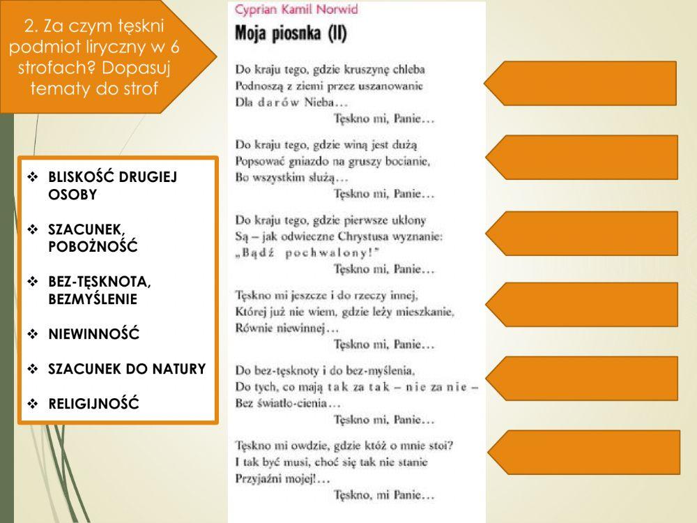 Moja Piosnka Ii Tekst Wiersza Moja piosnka 2 Norwid worksheet | Live Worksheets
