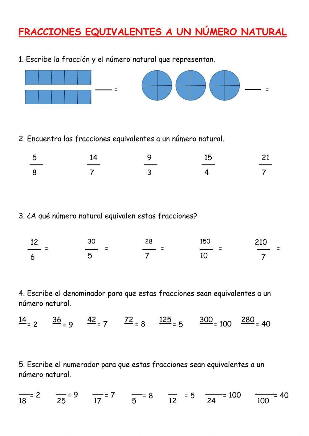 Fracciones equivalentes a un número natural