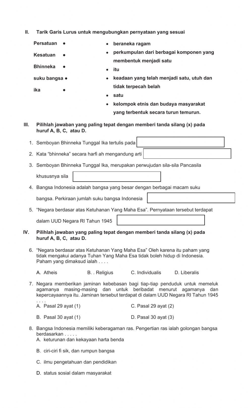 Soal Latihan Makna Persatuan dalam Kebangsaan