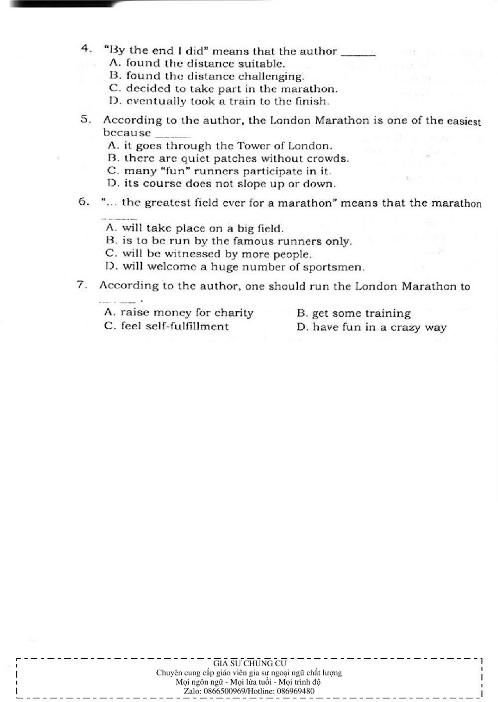 Trắc nghiệm Kỹ năng đọc hiểu Tiếng Anh số 17