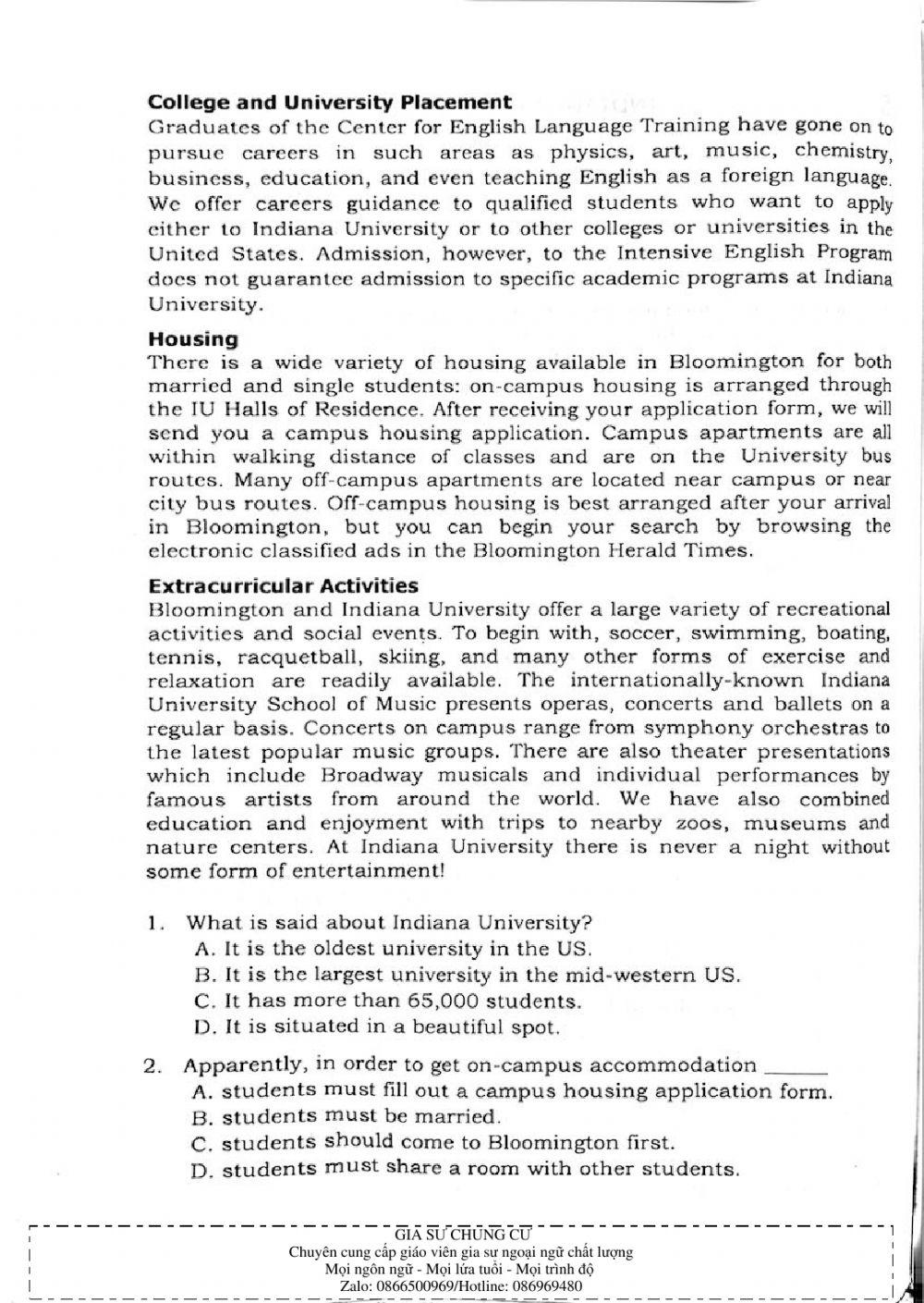 Trắc nghiệm Kỹ năng đọc hiểu Tiếng Anh số 17