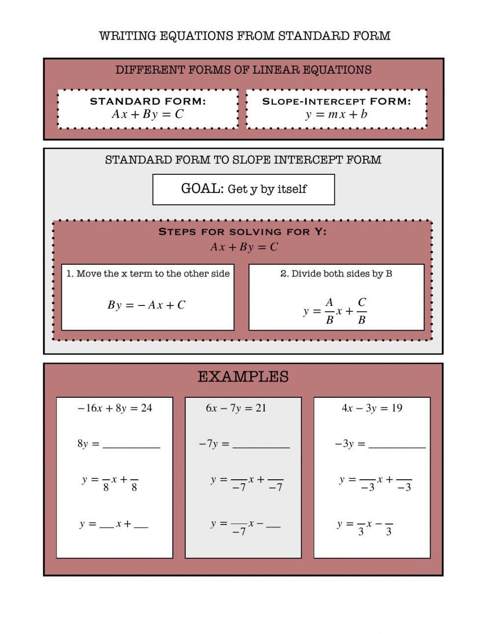 Writing Equations from Standard Form to Slope Intercept Form