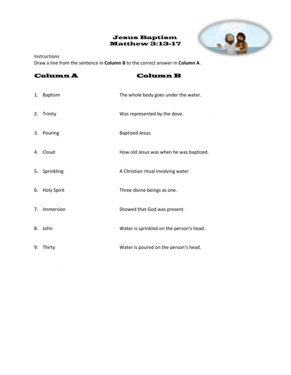 Jesus' Baptism worksheet Live Worksheets