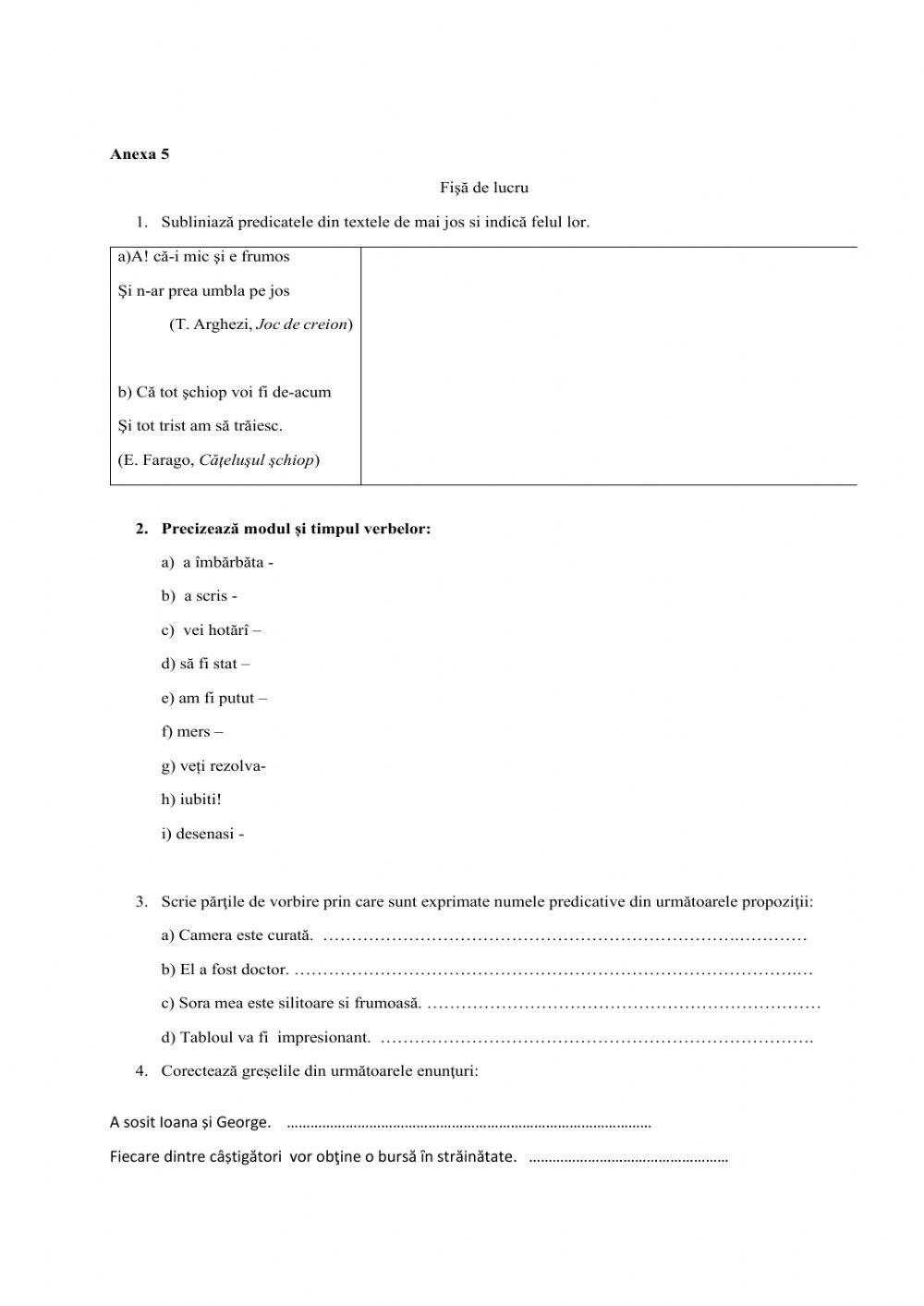 Evaluare -predicat, verb