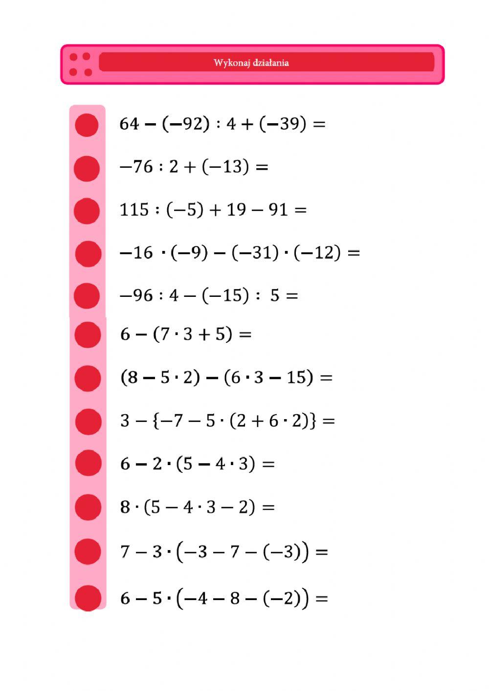 Działania na liczbach całkowitych