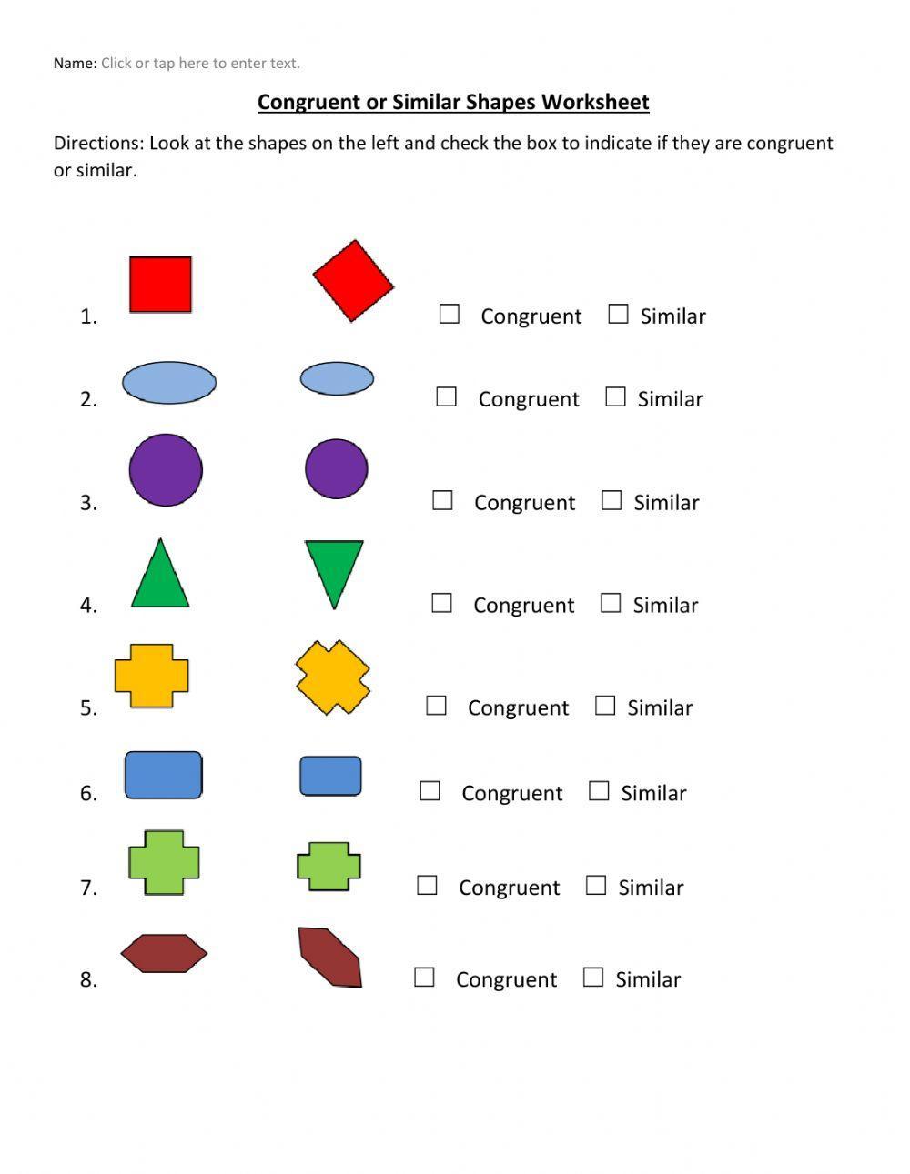 Congruent or Similar Shapes Worksheet