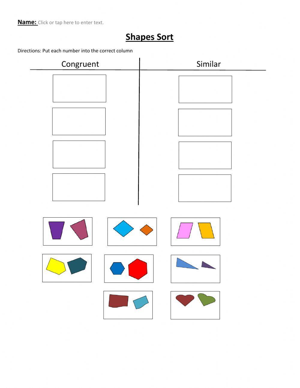 Congruent and Similar Shapes Sort