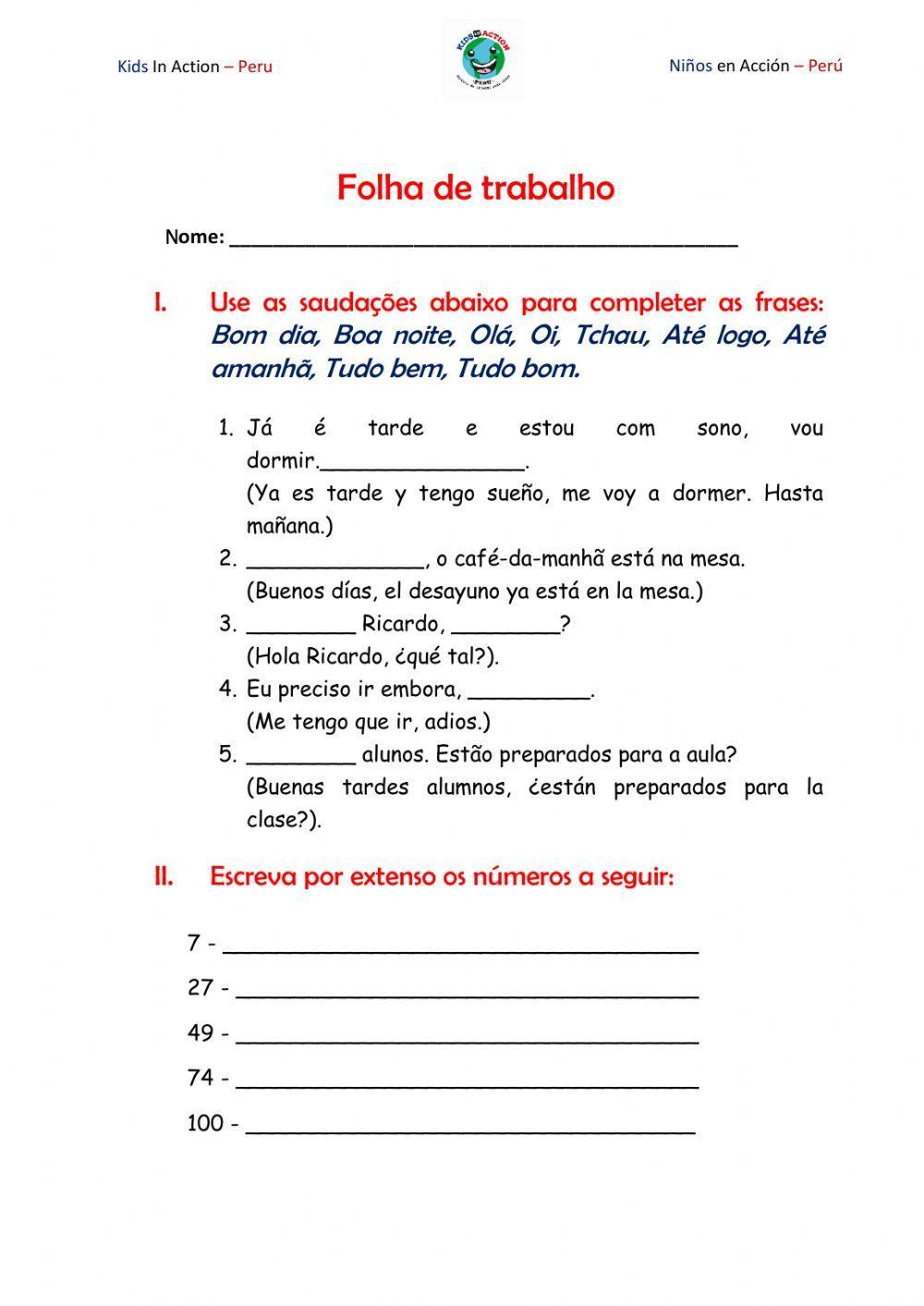 Cumprimentos e números