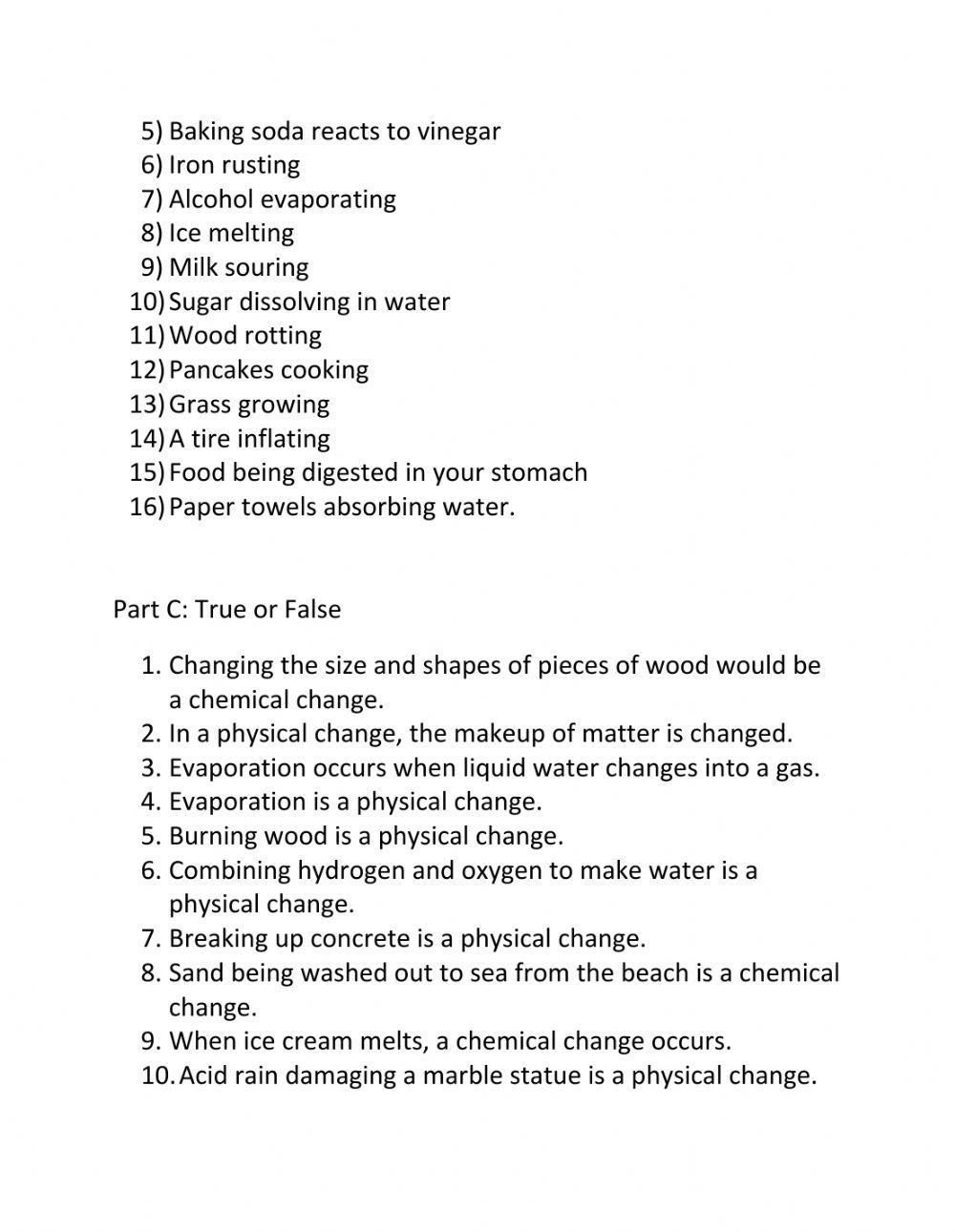 Chemical and Physical changes and properties