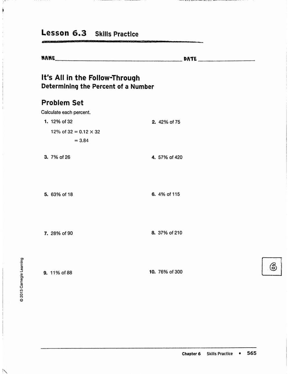Determining the Percent of a Number (p565)