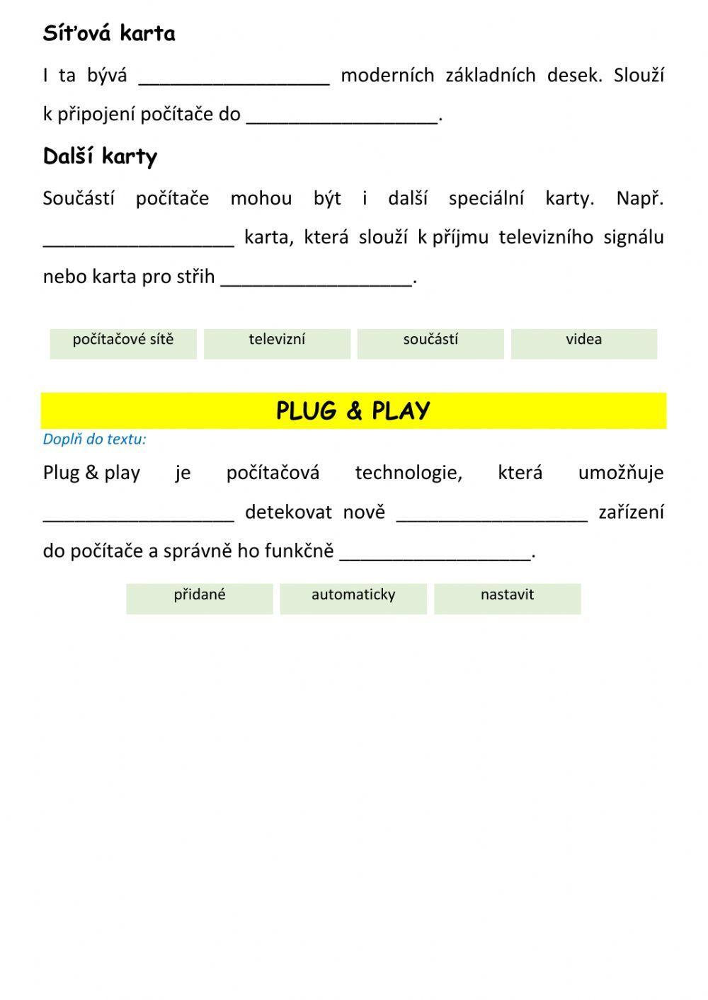 ICT - HW - Karty + Plug and play