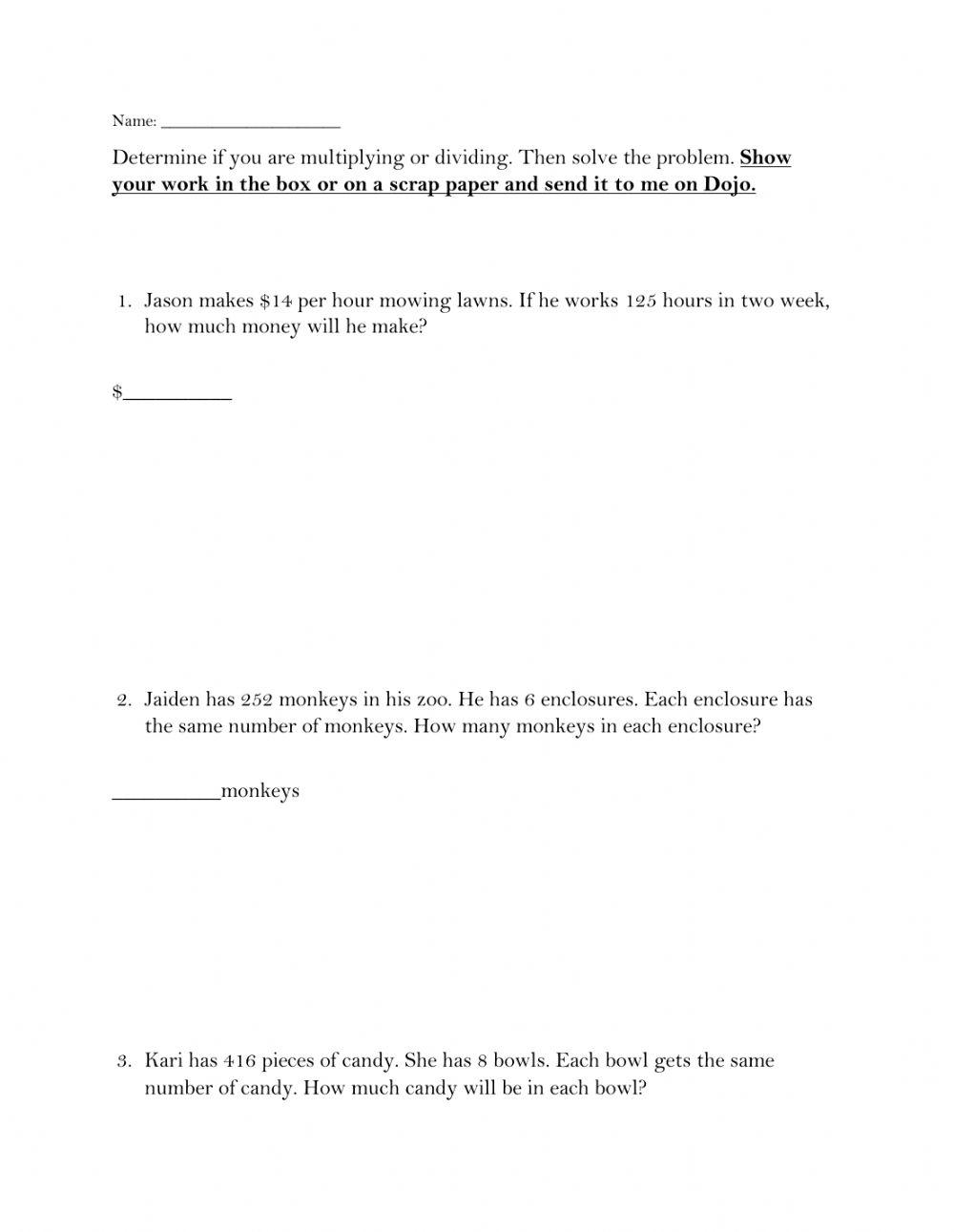 Multiplication and Division word problems