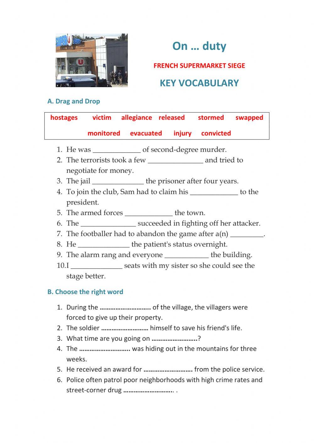 On ... duty - KEY VOCABULARY 