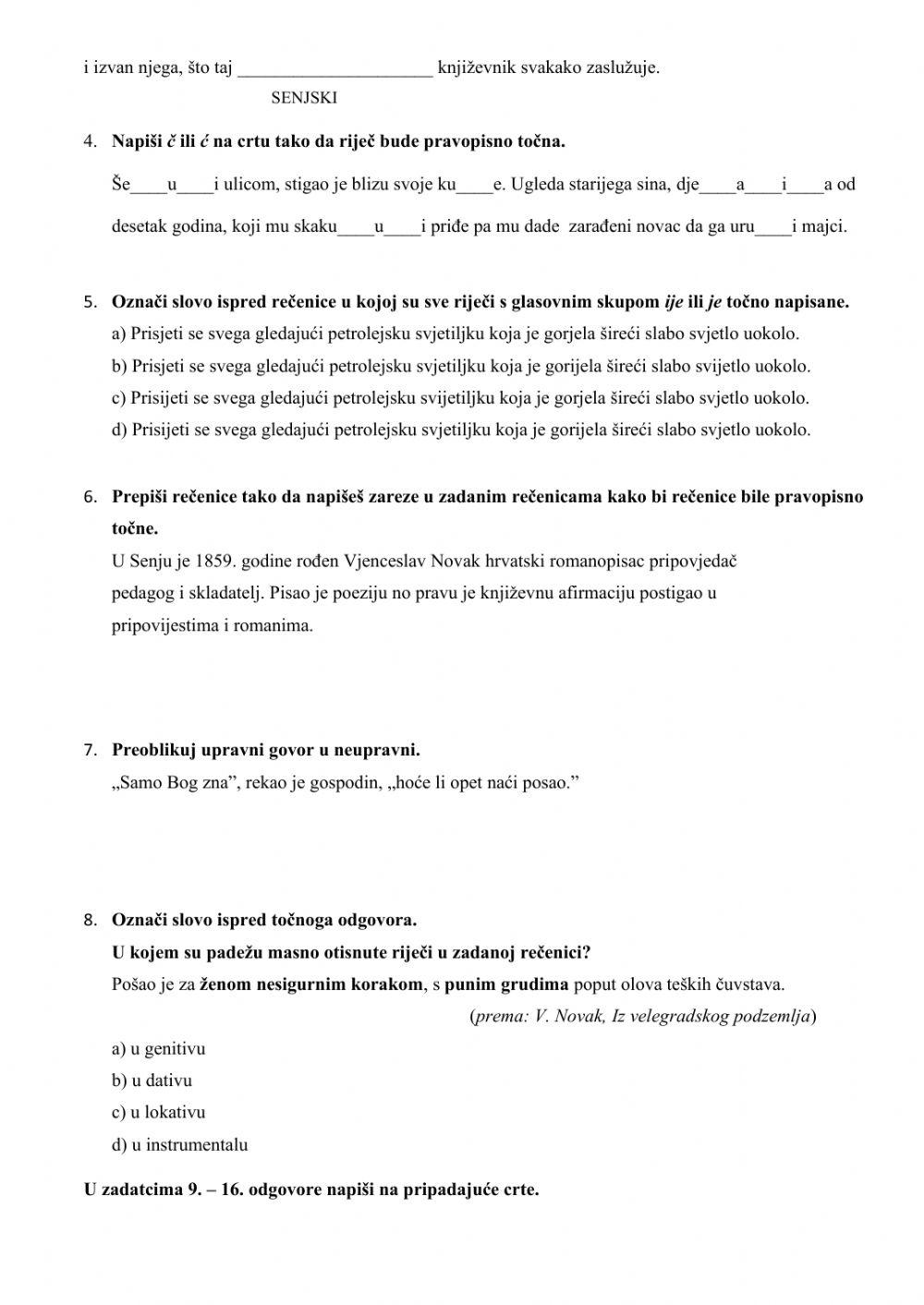 Natjecanje iz HJ, 8. razred