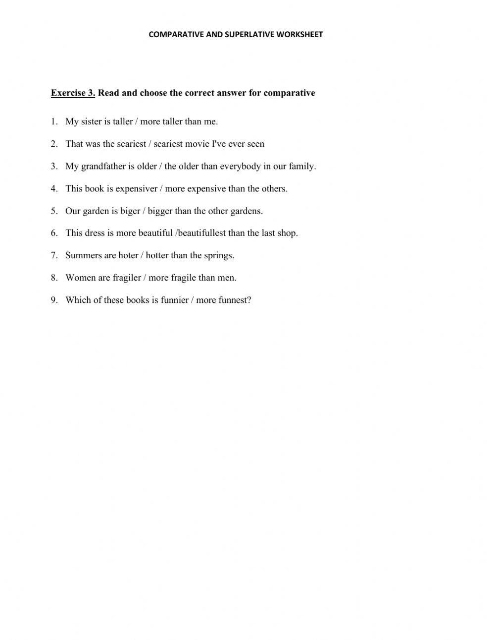 Comparative and Superlative adjectives