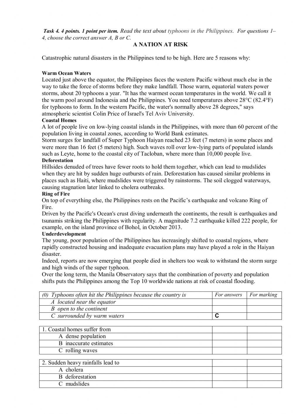 Reading comprehension.