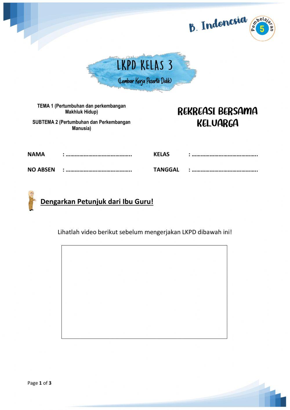 LKPD B. Ind Kelas 3 Tema 1 Sub Tema 2 Pembelajaran 5