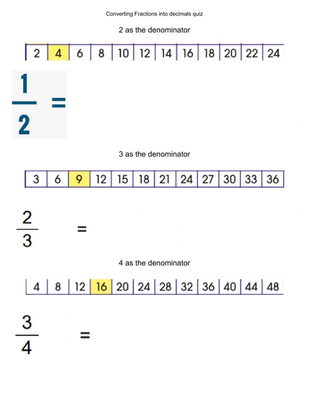 Quiz - fraction to decimal