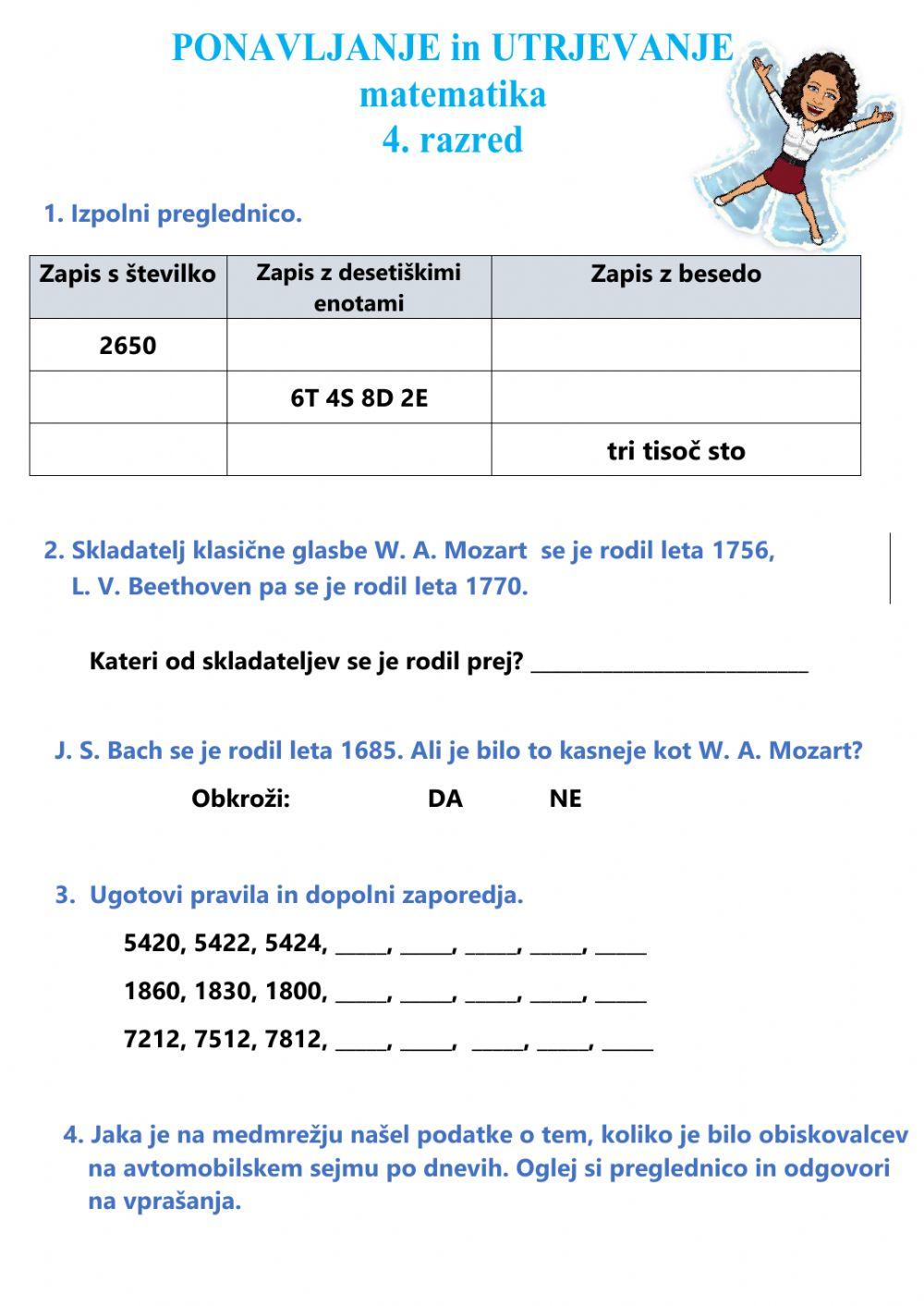 Ponavljanje in in utrjevanje, 4. razred