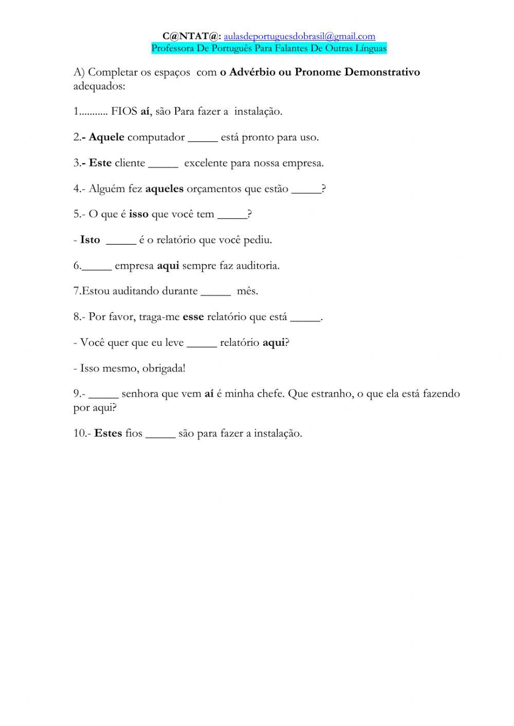 Advérbio e pronomes demonstrativos