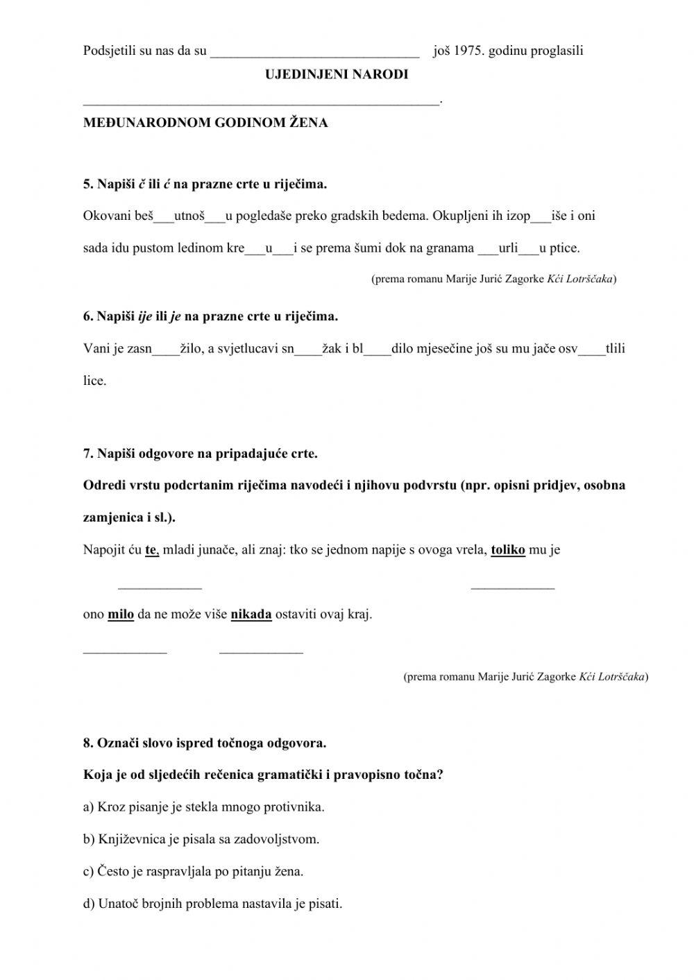 Natjecanje iz HJ, 8. razred