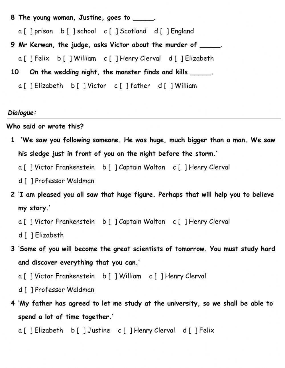 Book Test Prep - Frankenstein