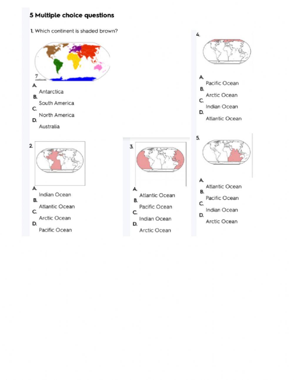 Continents and ocenas