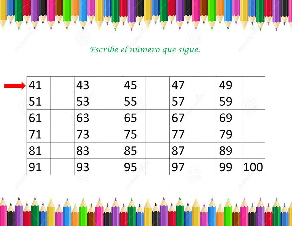 Los números del 41 al 100
