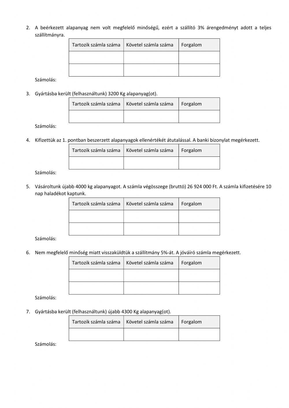 Vásárolt készletek nyilvántartása