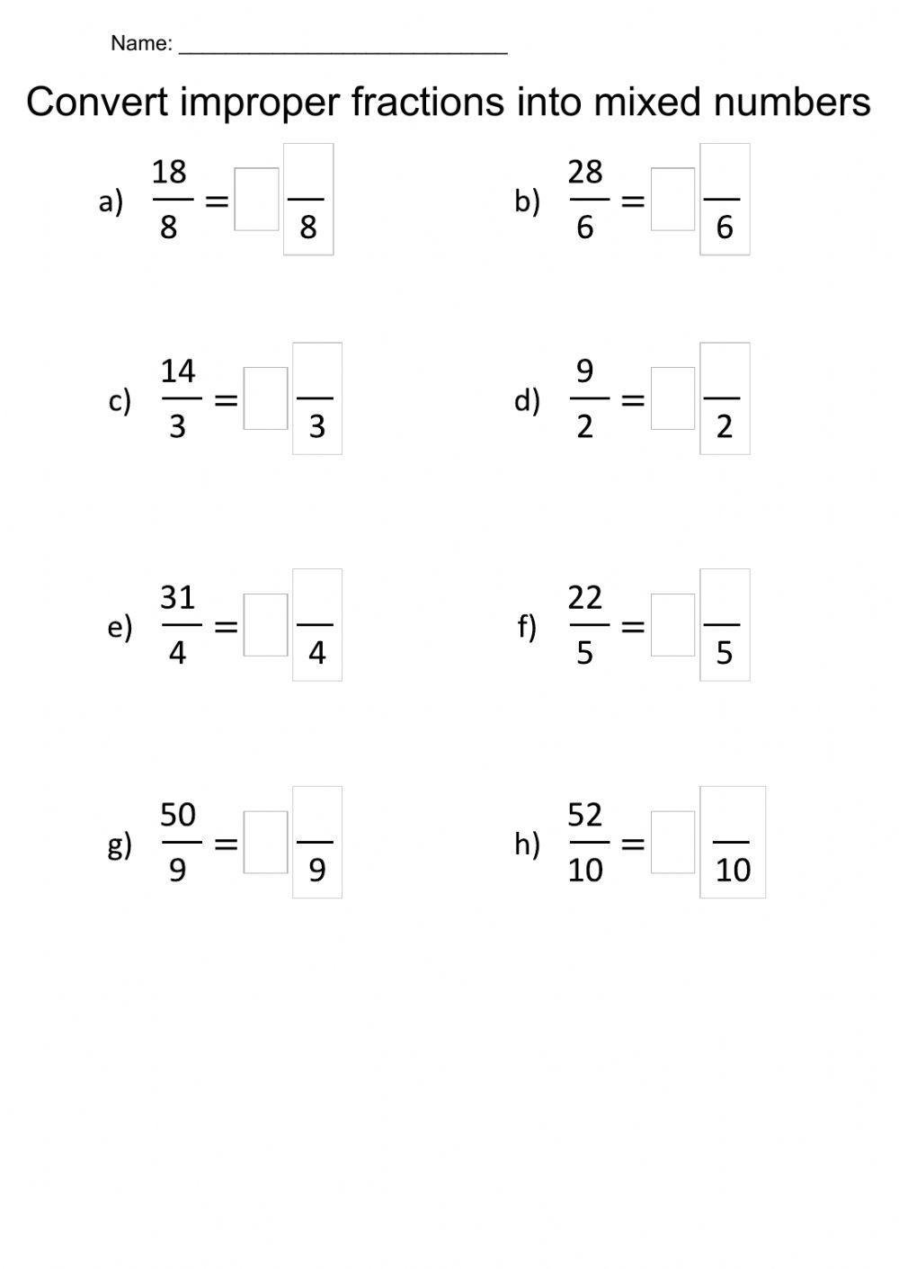 Improper fractions to mixed numbers