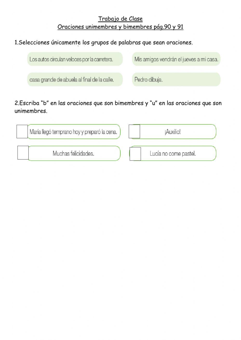 Oraciones bimembres-Español 3G