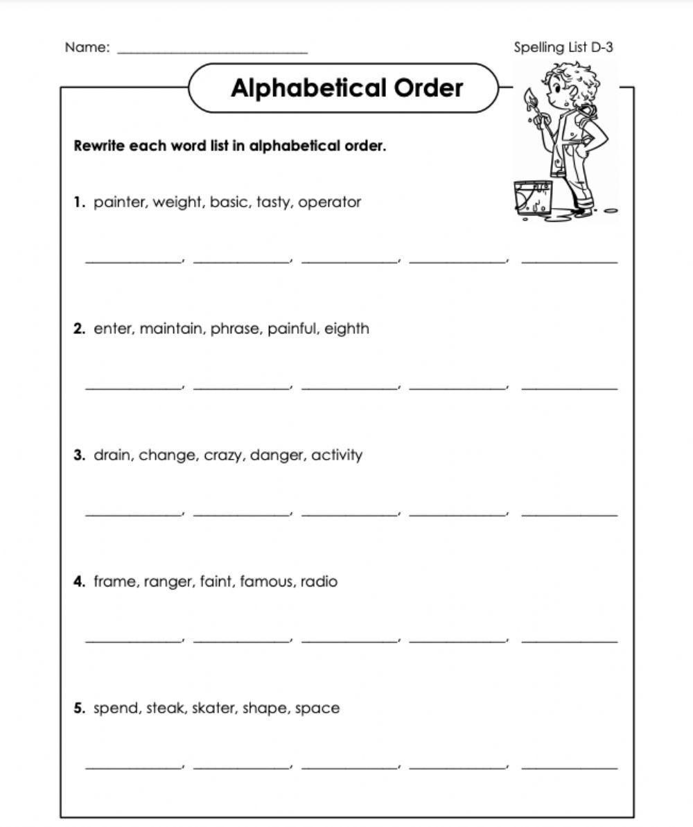 Alphabetical Order D-3 5th Grade