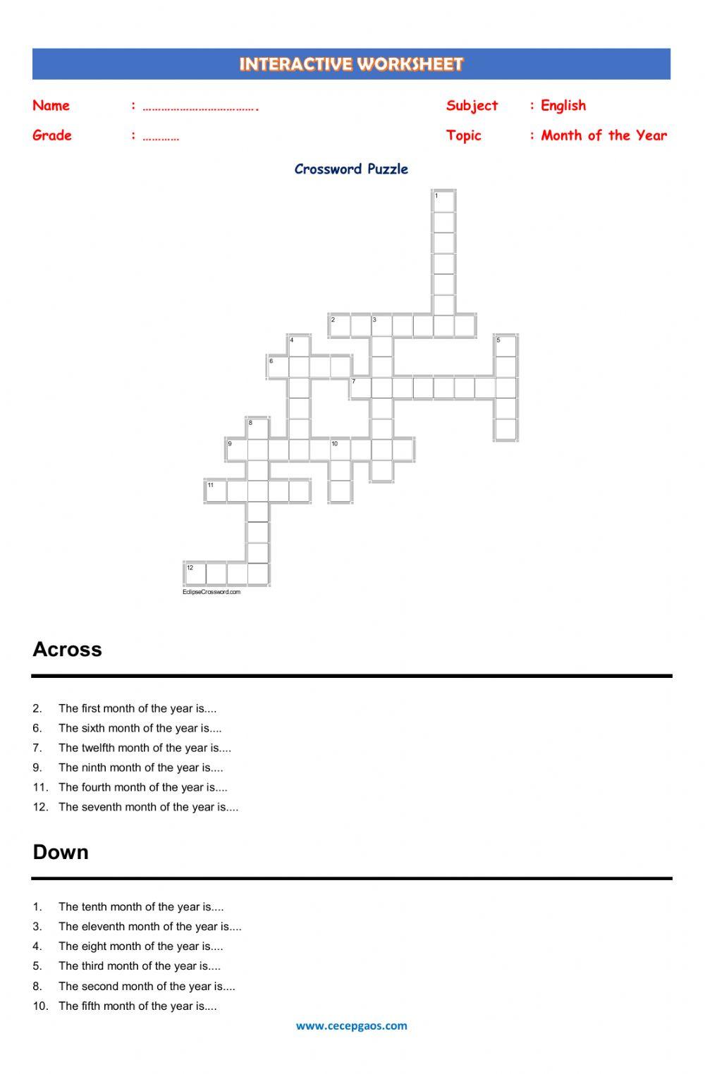 English Live Worksheet about Months of the Year