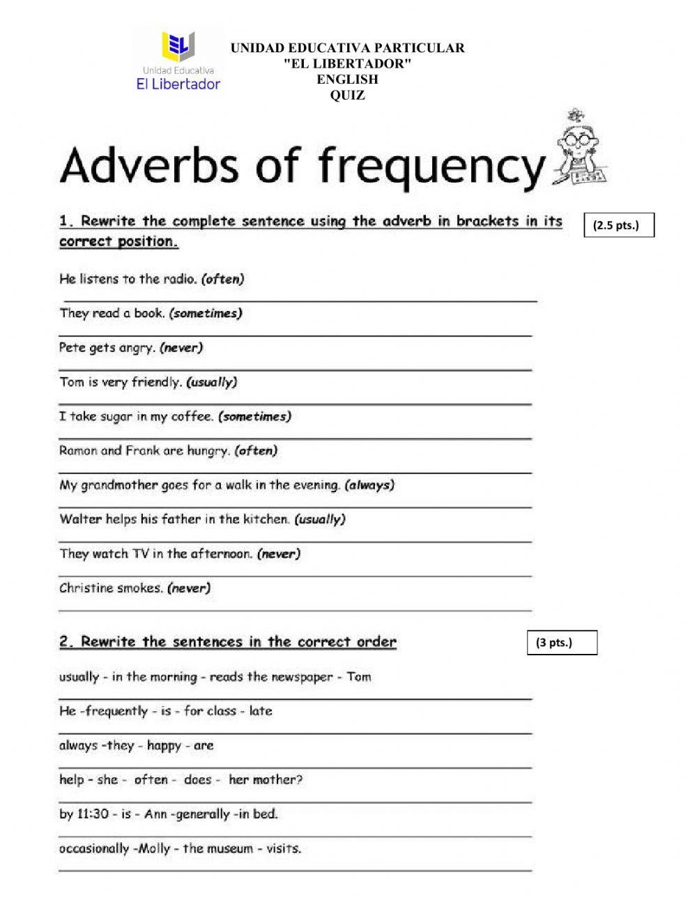 Quiz - Adverbs of frequency - Prepositions of time