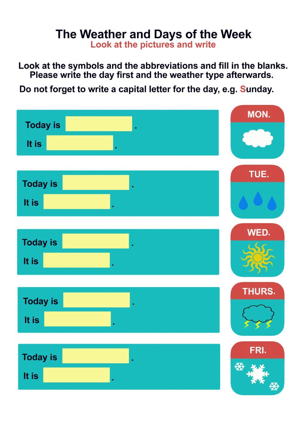 The weather and days of the week worksheet live worksheets