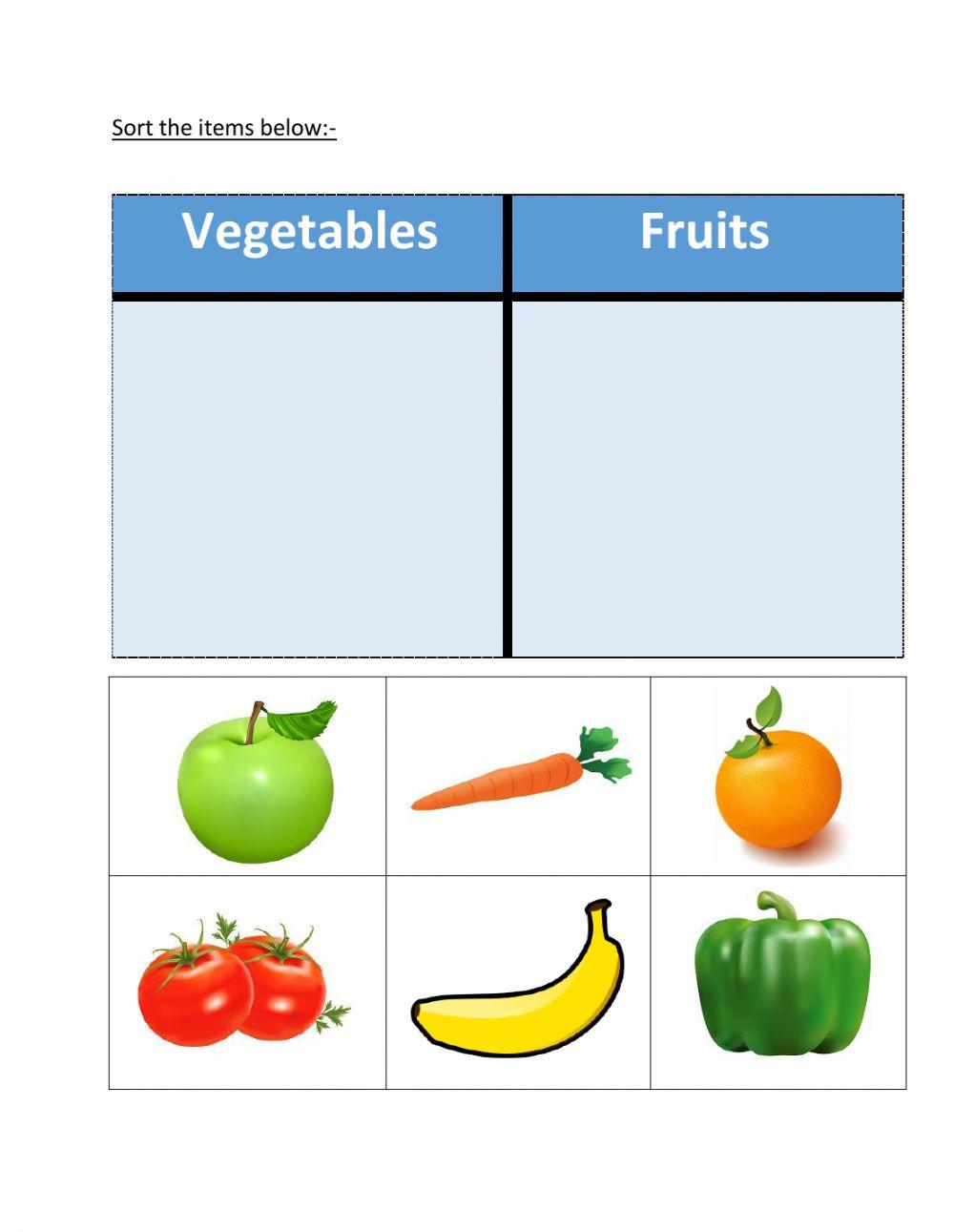 Sorting fruits and vegetables interactive worksheet | Live Worksheets