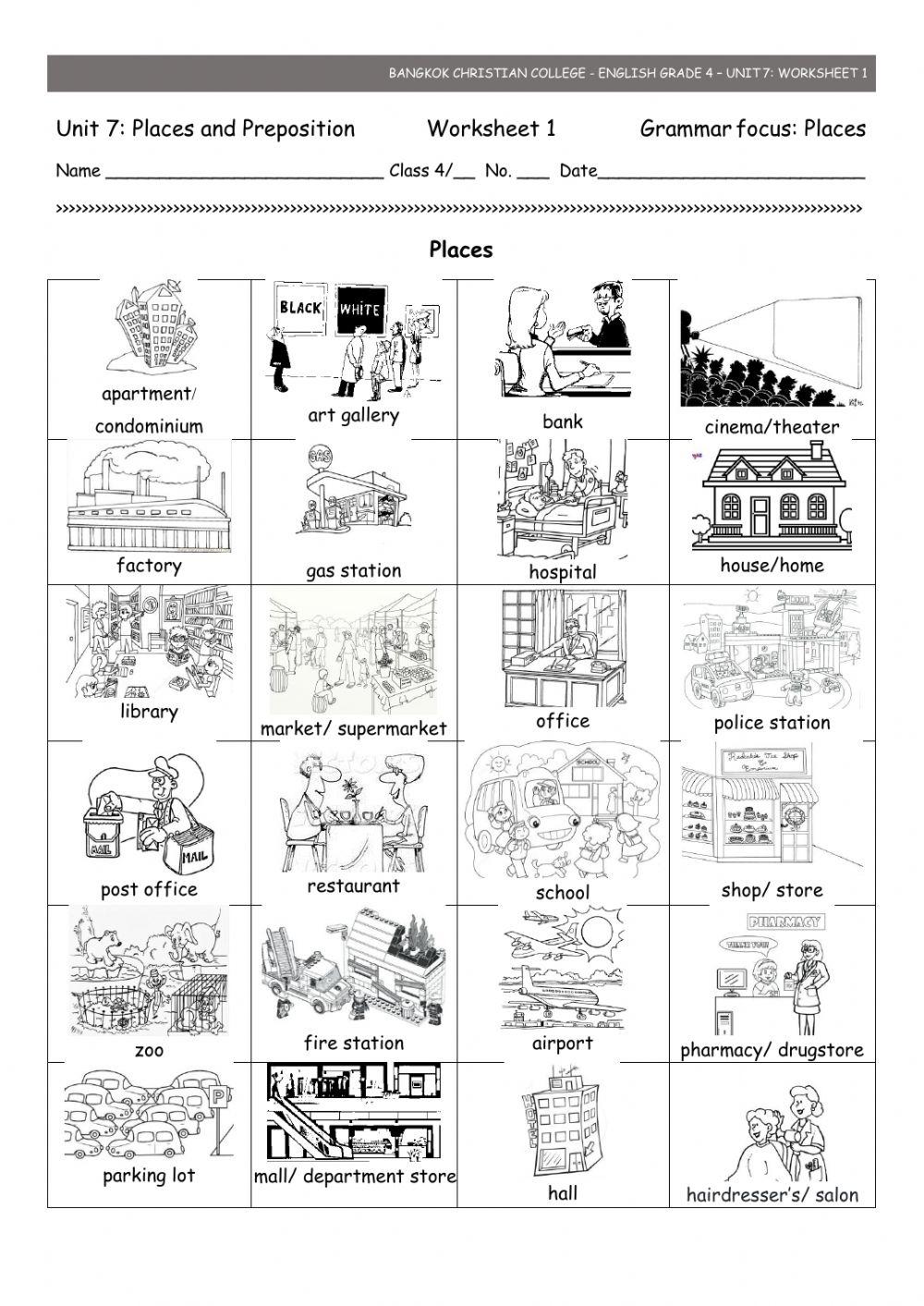 unit 7 worksheet 1  places