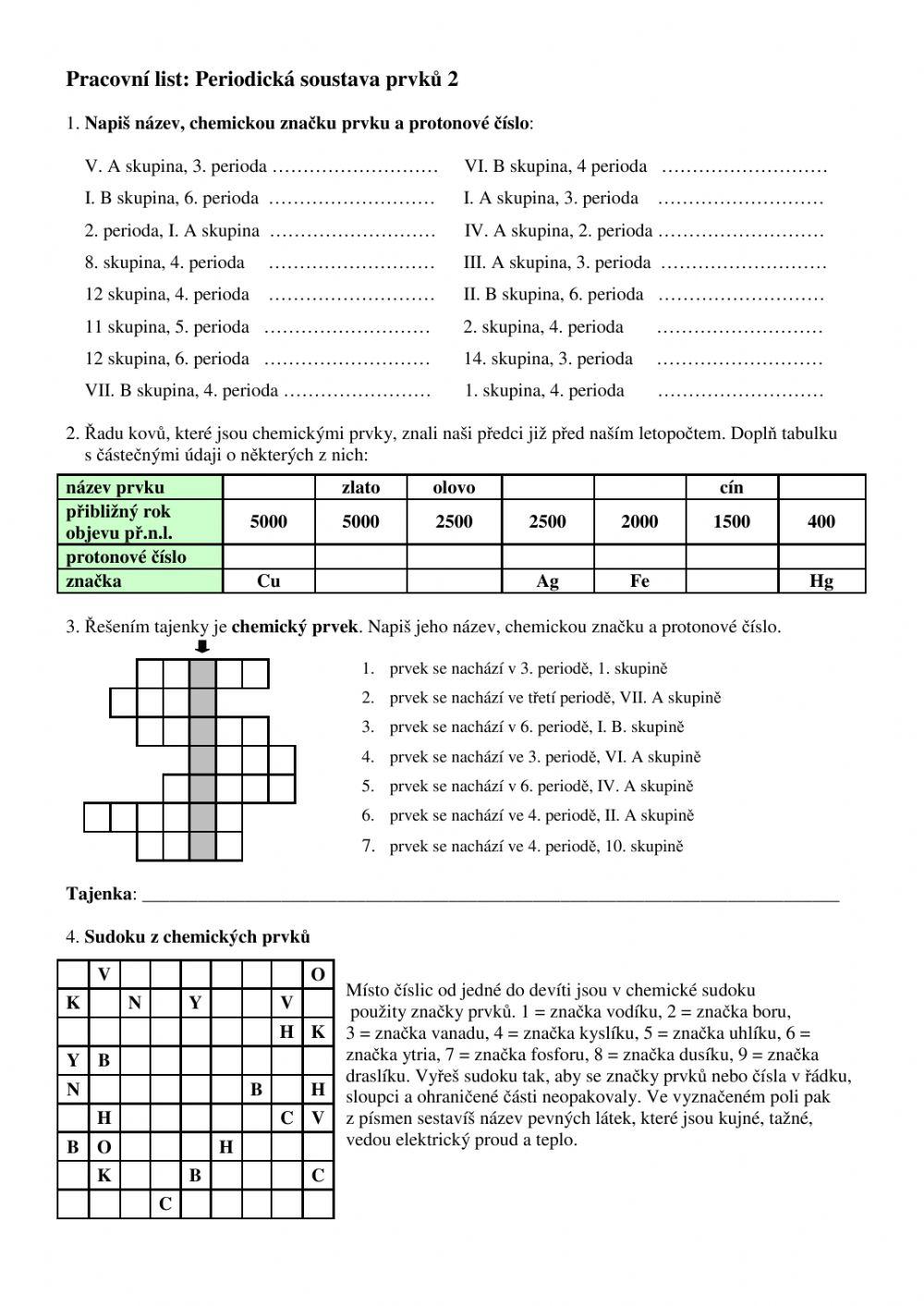 Periodická tabulka worksheet | Live Worksheets