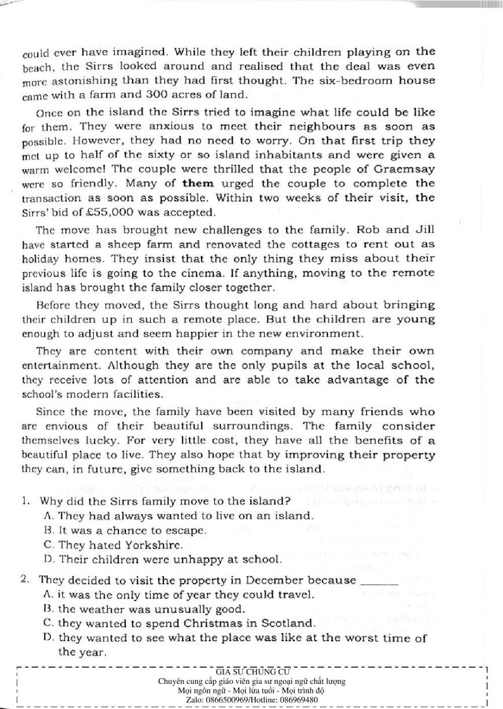 Trắc nghiệm Kỹ năng đọc hiểu Tiếng Anh số 22