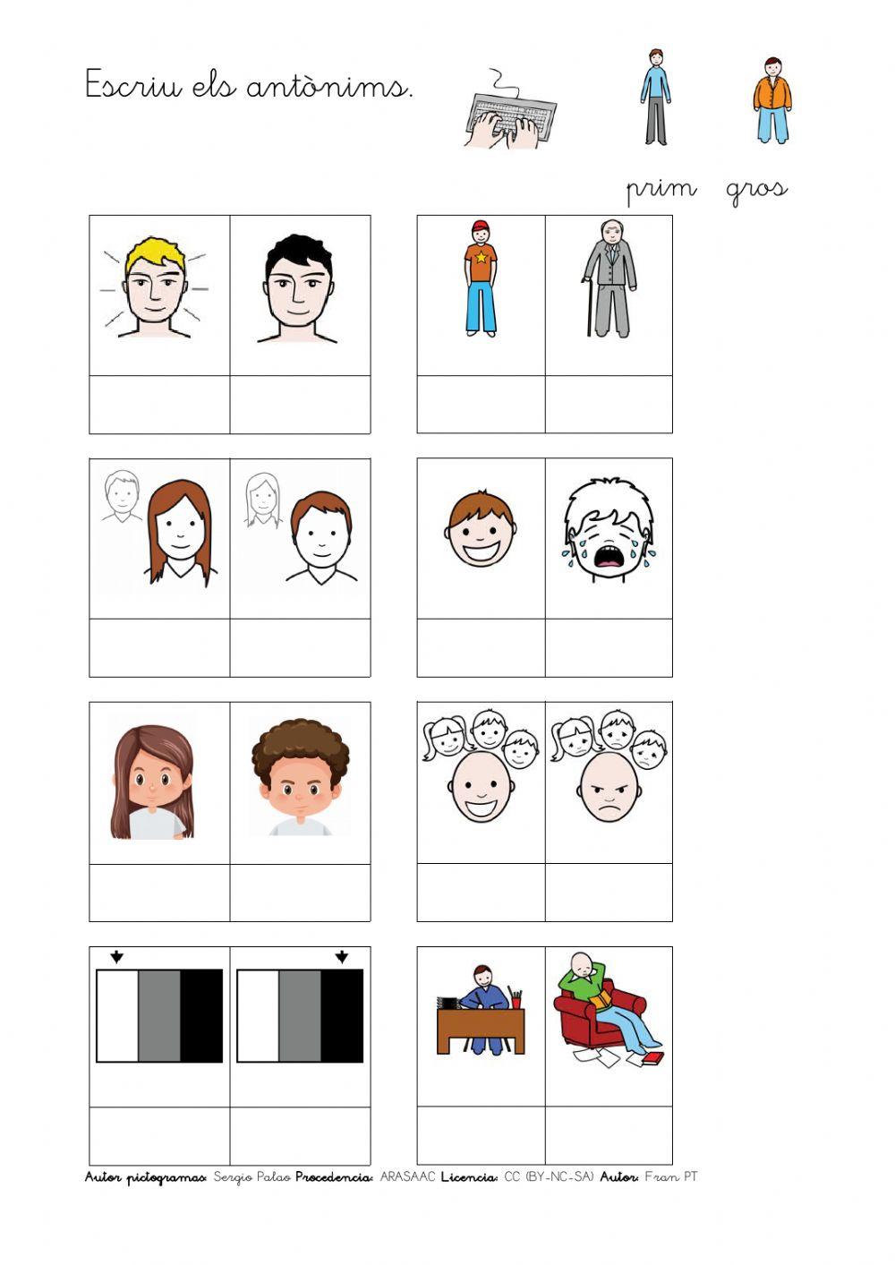Escriure antònims. Adjectius de persones.