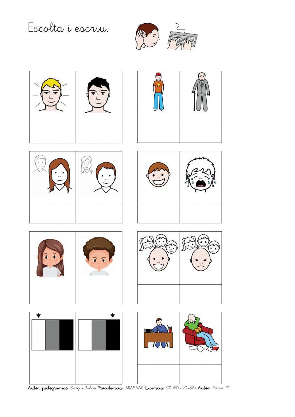 Escriure antònims. Adjectius de persones. (amb so)