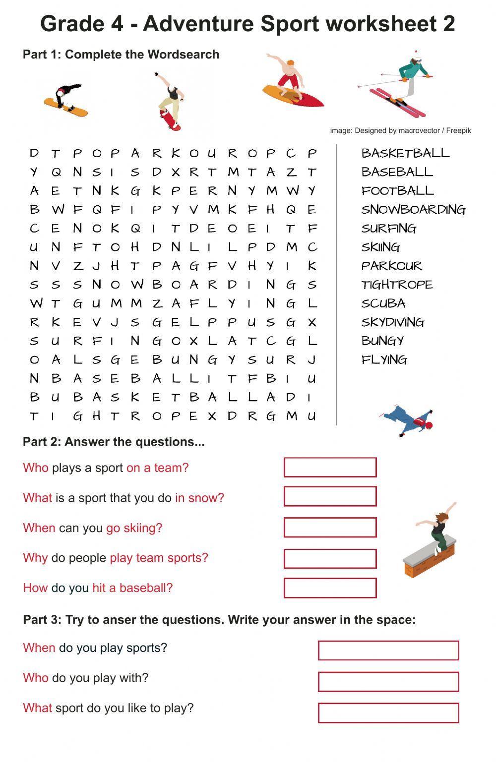 Sport vocabulary- word search and Q&A