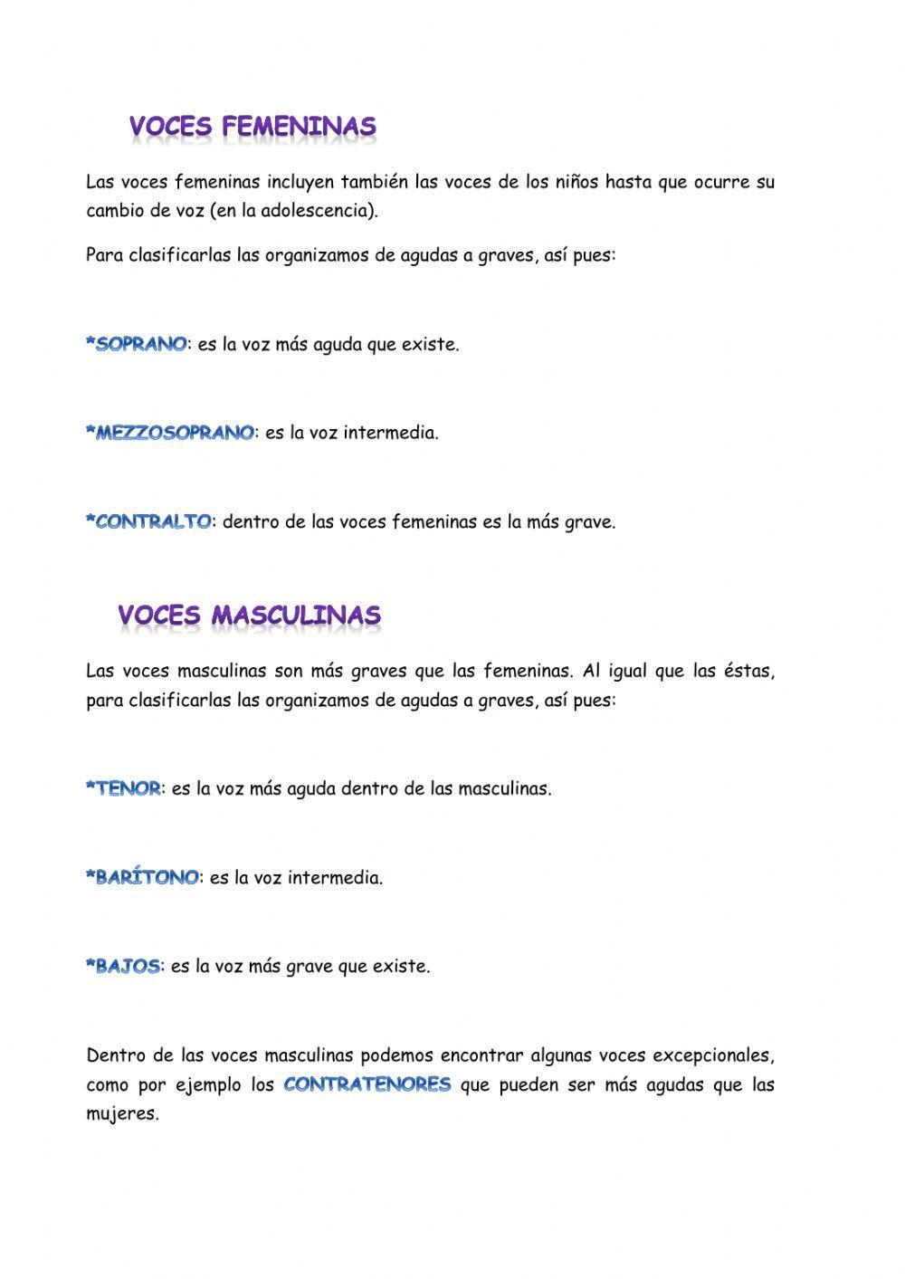 La voz, tipos de voces