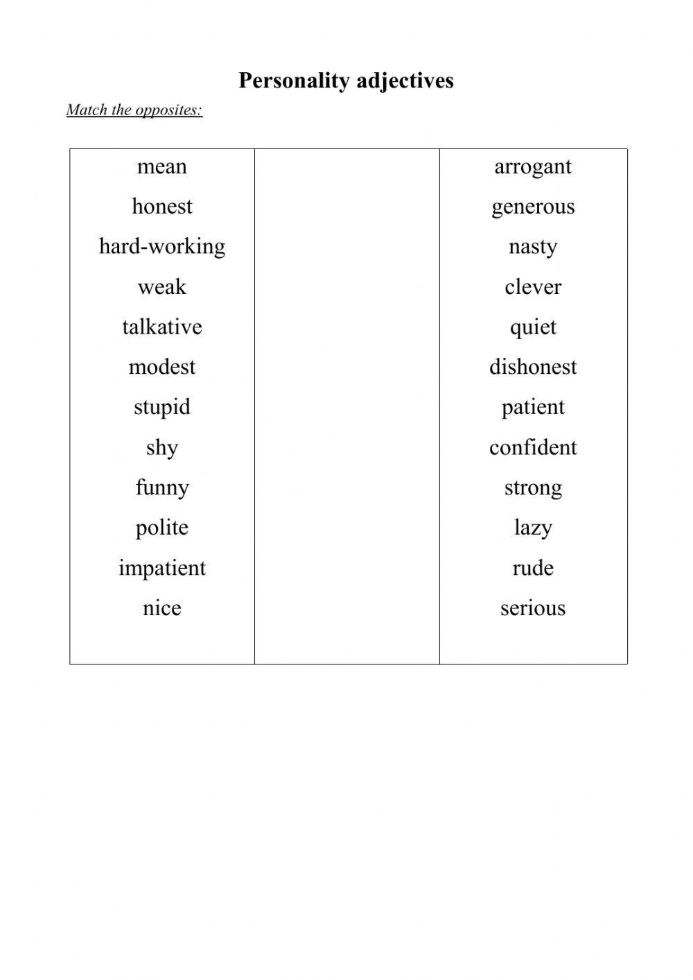 Personality adjectives