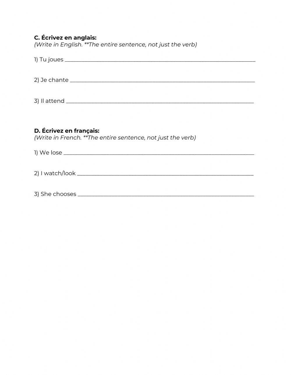 Present Tense Regular Verb Review (Gr 6)