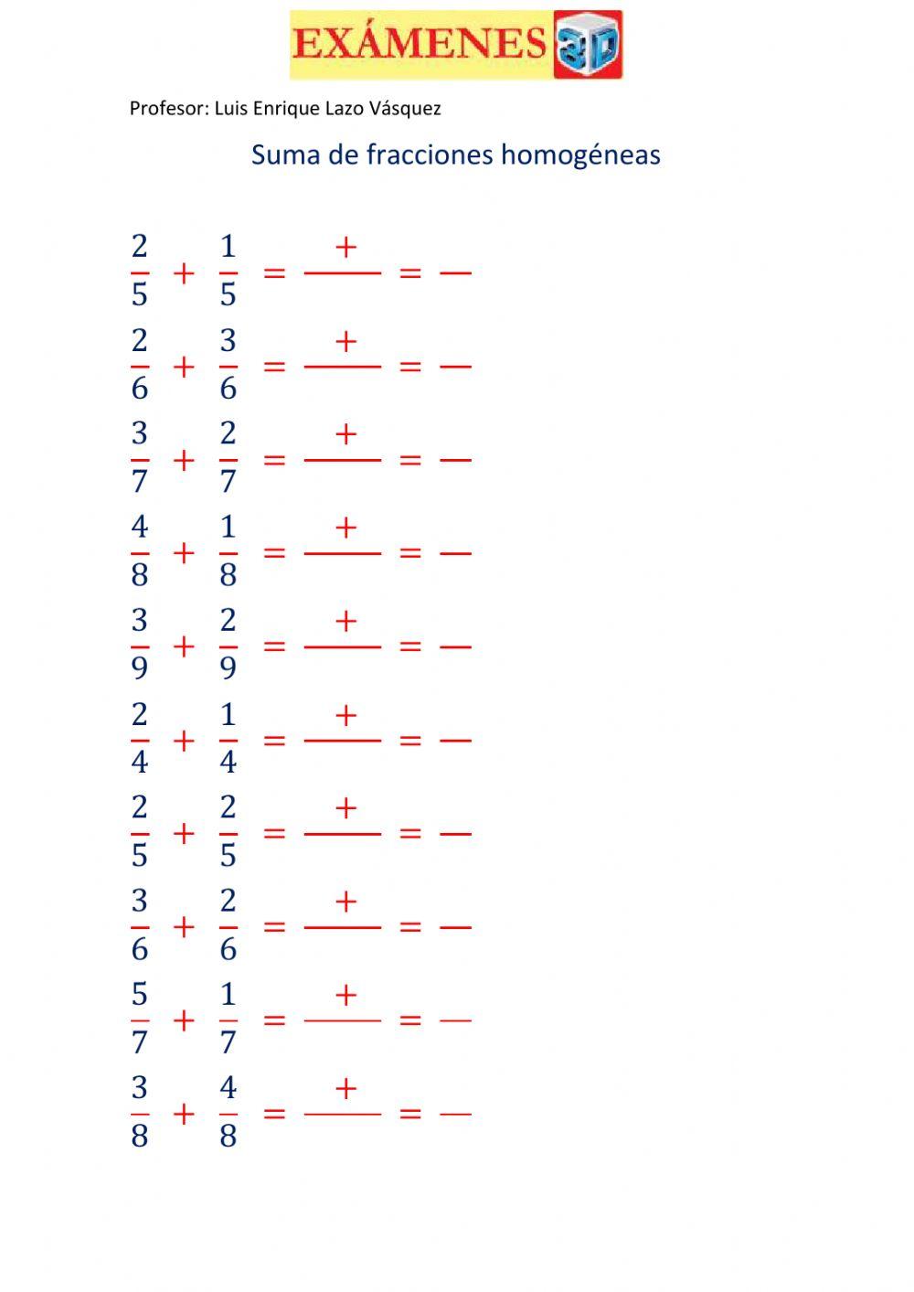 Suma de fracciones homogeneas